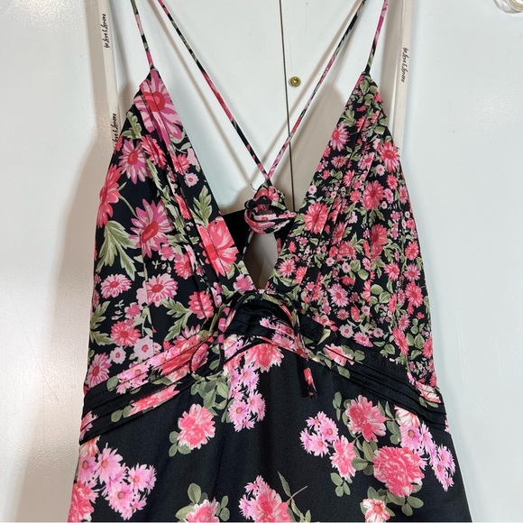 For Love & Lemons Rosalyn Pink Floral Ruffled Bohemian Formal V Neck Maxi Dress - Picture 10 of 15